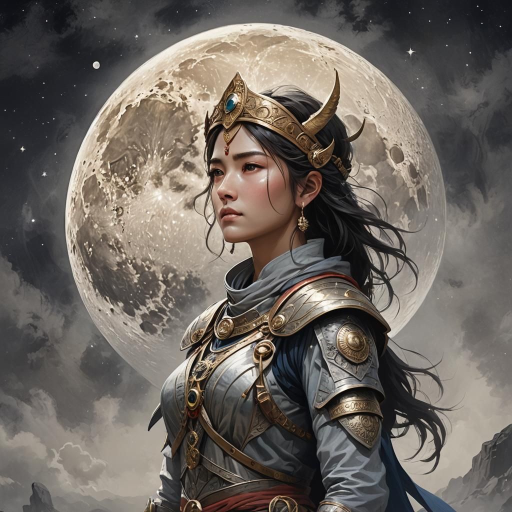 Courageous Woman Bathed in Moonlight