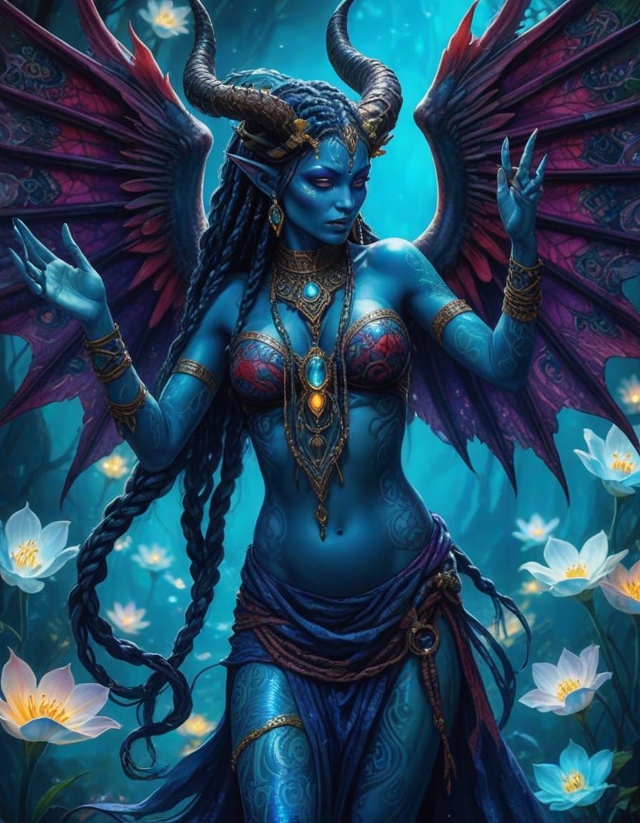 Dancing Magical Priestess with Iridescent Skin