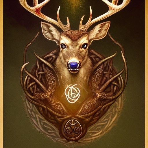 Celtic Deer God Portrait with Magic Vortex