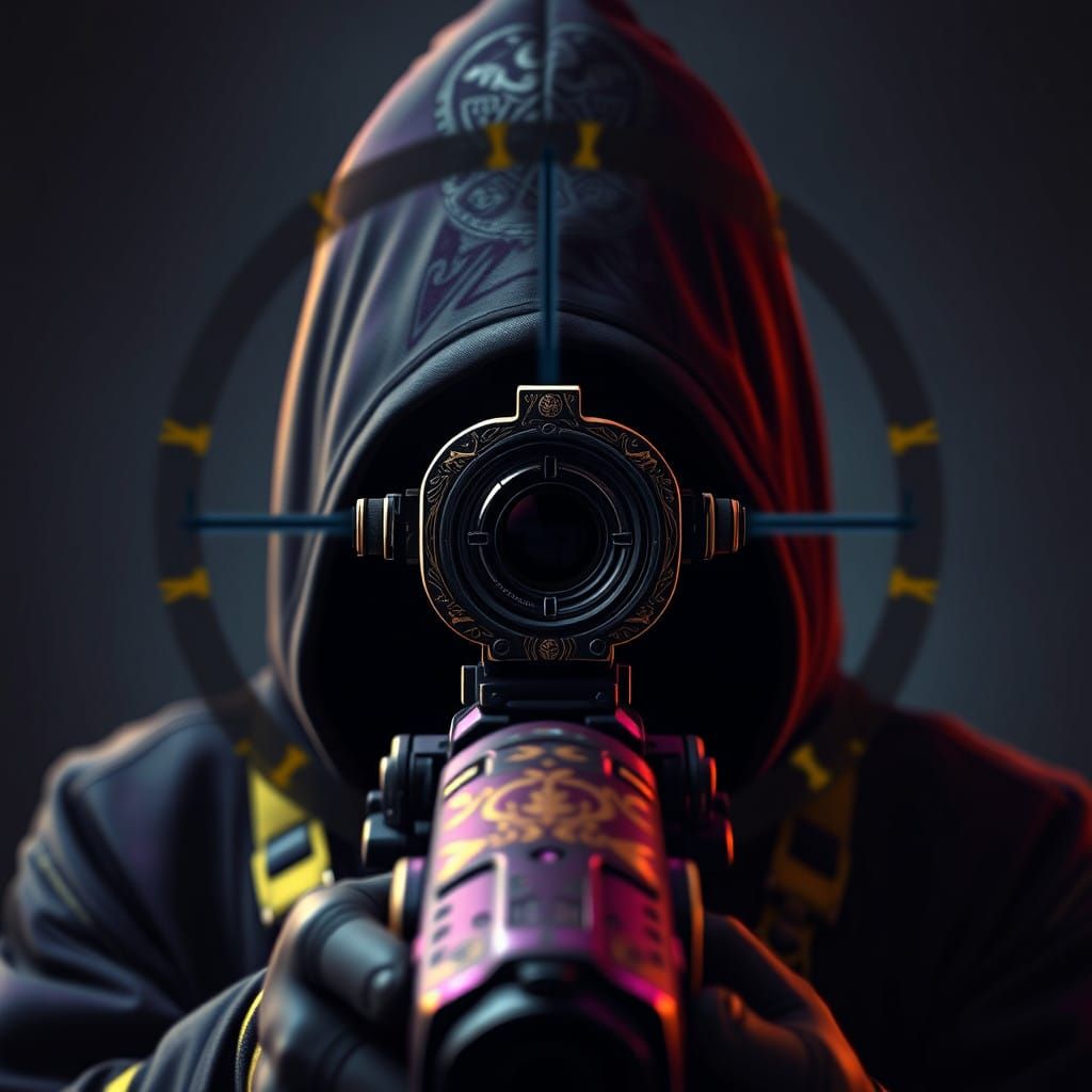 Mysterious Figure in Crosshairs, Dark Fantasy Art