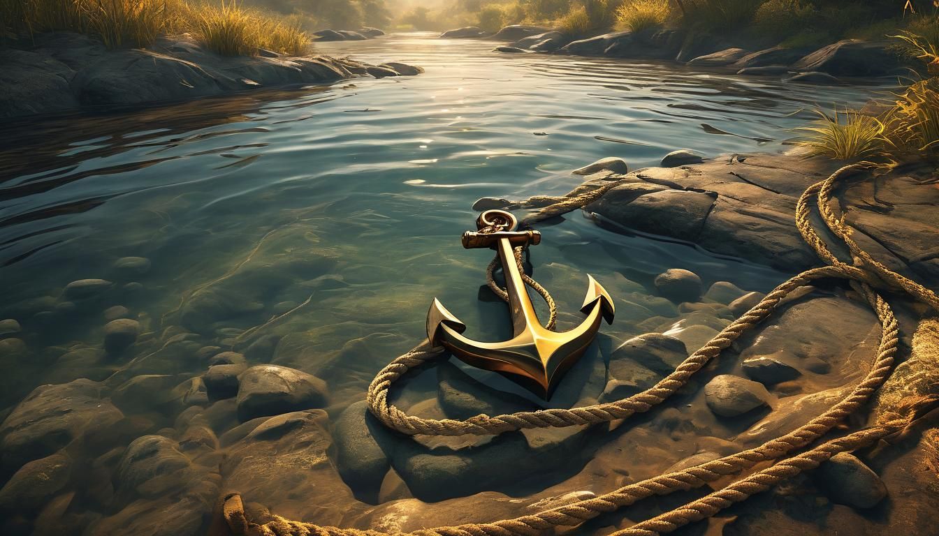 Anchor in Riverbed: Symbolic Digital Concept Art