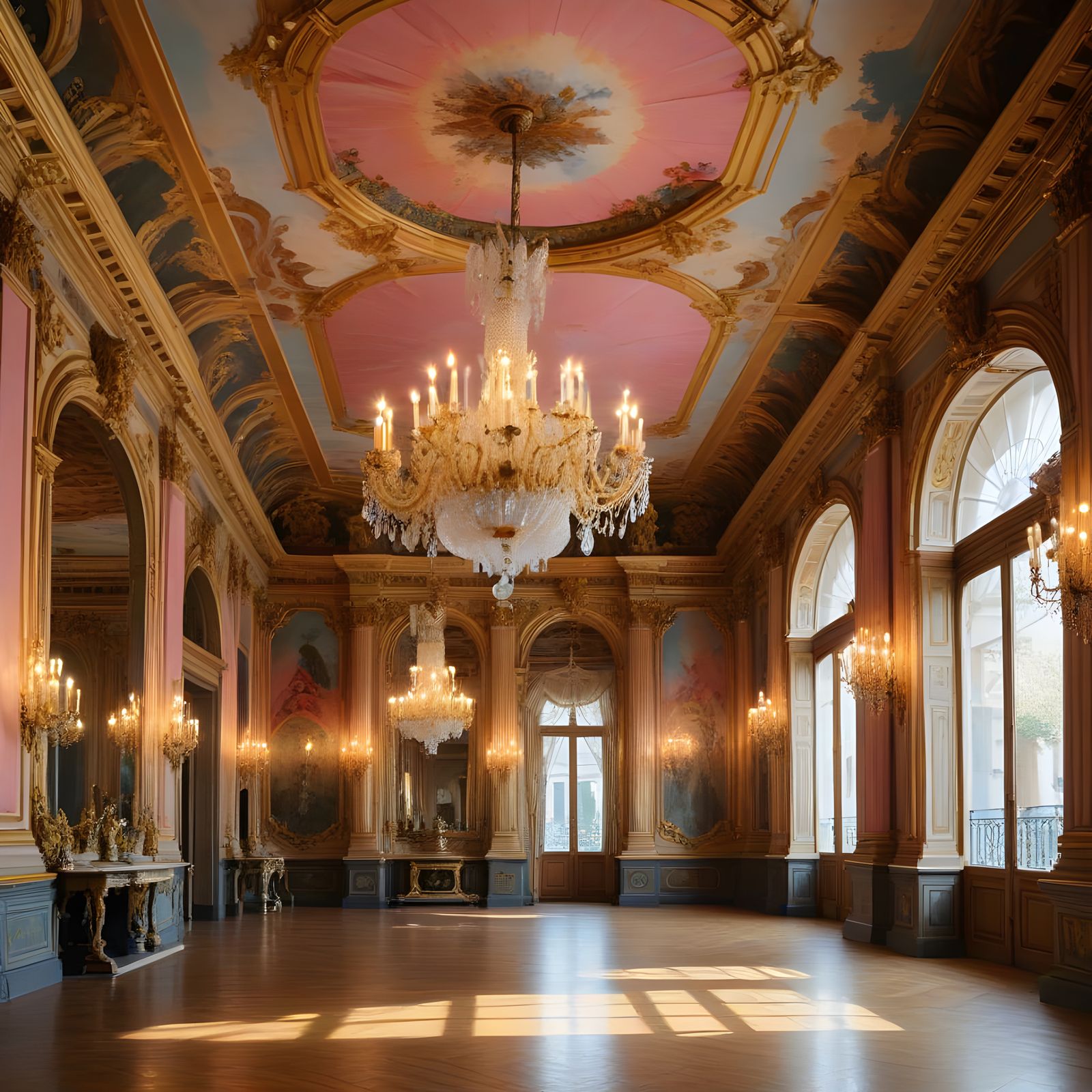 Elegant Pink Ballroom in Opulent Style