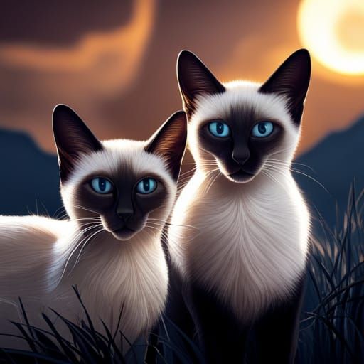 Siamese Cats in Detailed Fantasy Painting