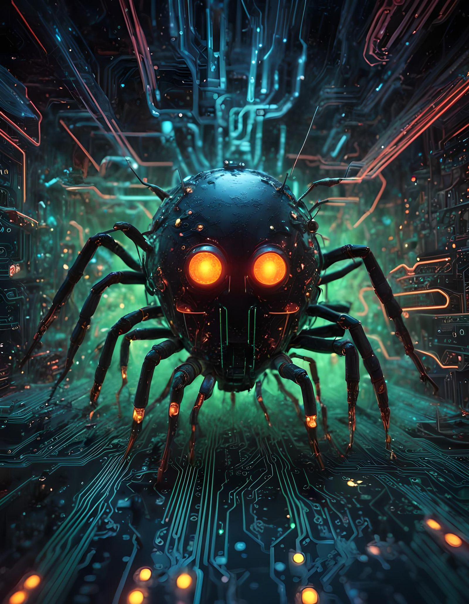 Digital Computer Bugs Infiltrating System in Hyperrealism