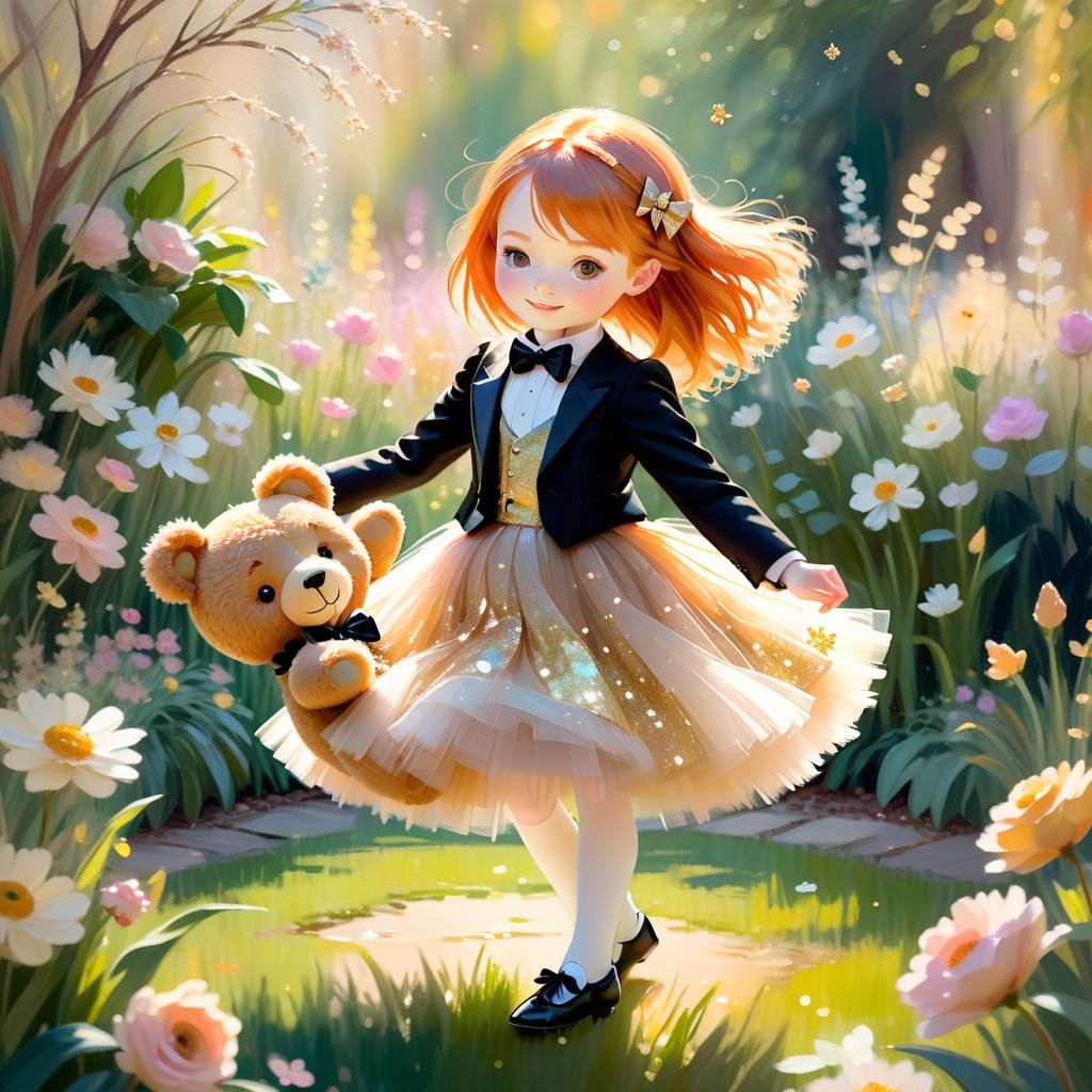 Dancing with her bear in her imaginary ballroom