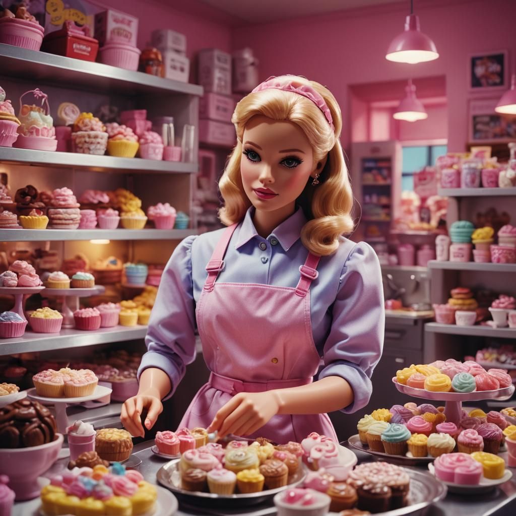 Barbie Confectioner: A Cinematic Film Still