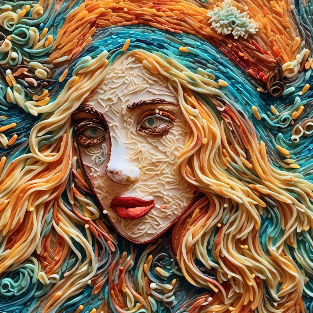 Pasta Woman Portrait in Expressionist Oil Painting Style
