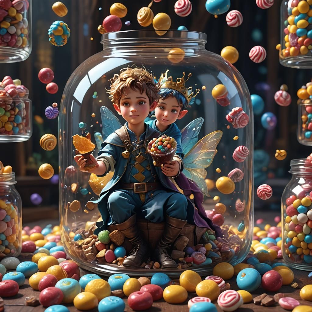 Fairy Prince in Candy Jar, Fantasy Art
