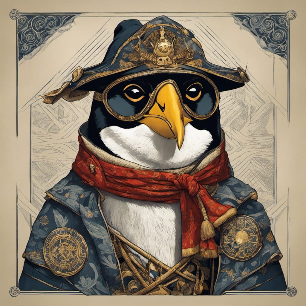 Pirate Penguin: Edo-Meets-Dystopian Anthropomorphic Art