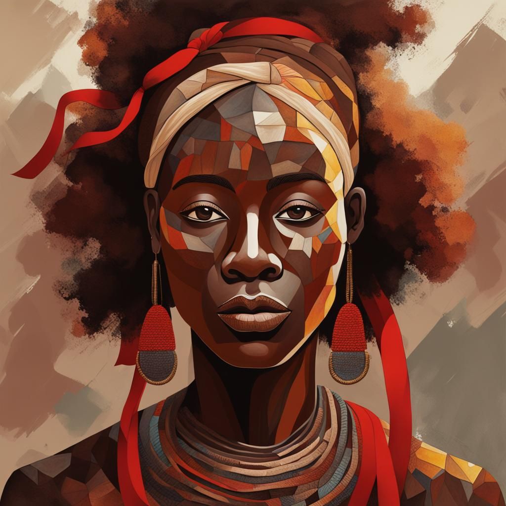 Earth Woman Portrait in African Naive Art Style