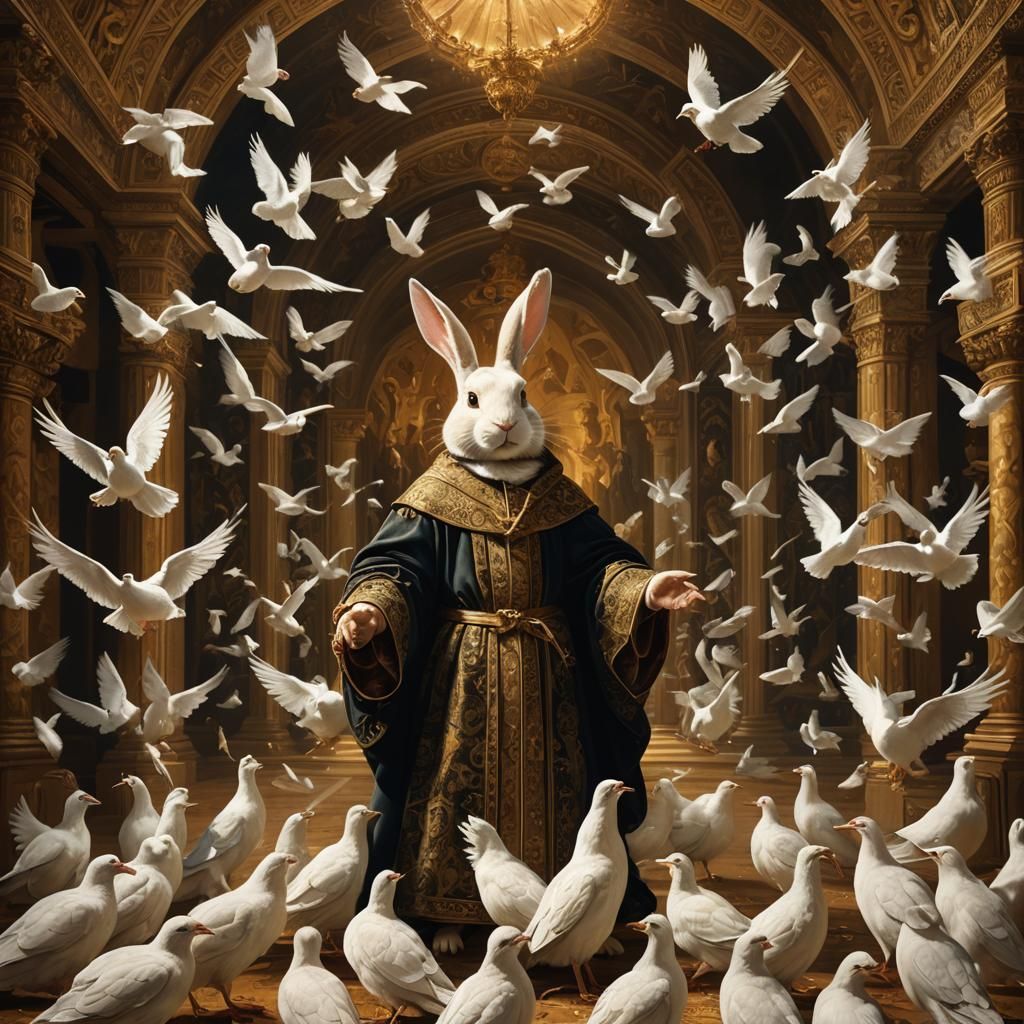 Holy Rabbit Hails Hallelujah in Renaissance Chamber