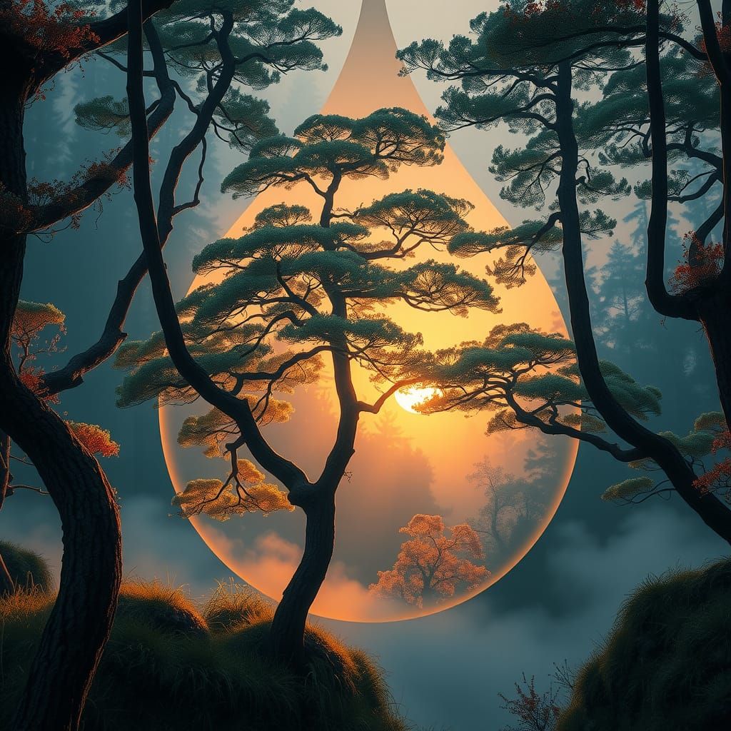 Forest Inside Teardrop at Sunset: Dreamlike Scene