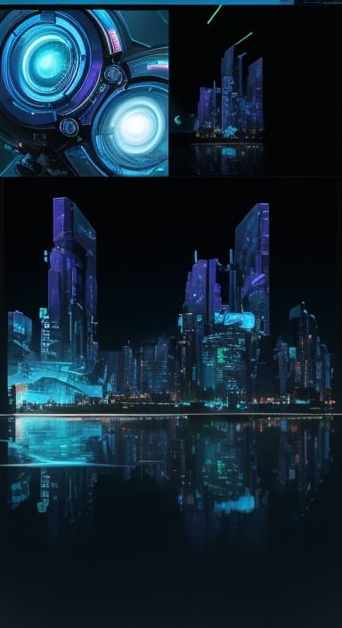 Cyberpunk Portrait Surrounded by Nanites and Blue Beams