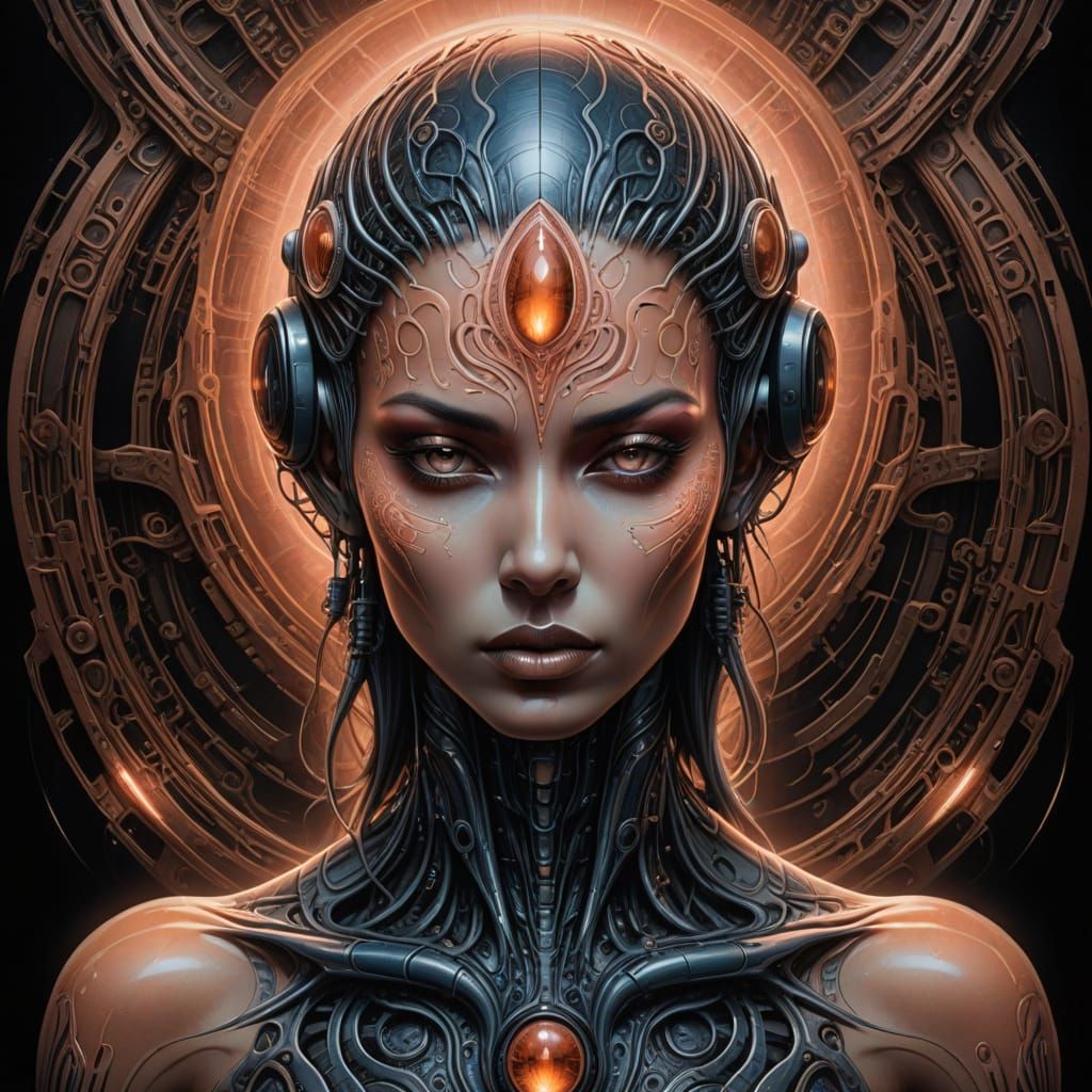 Surreal, Dreamlike Portrait of a Saphir Peach with Tribal Ta...