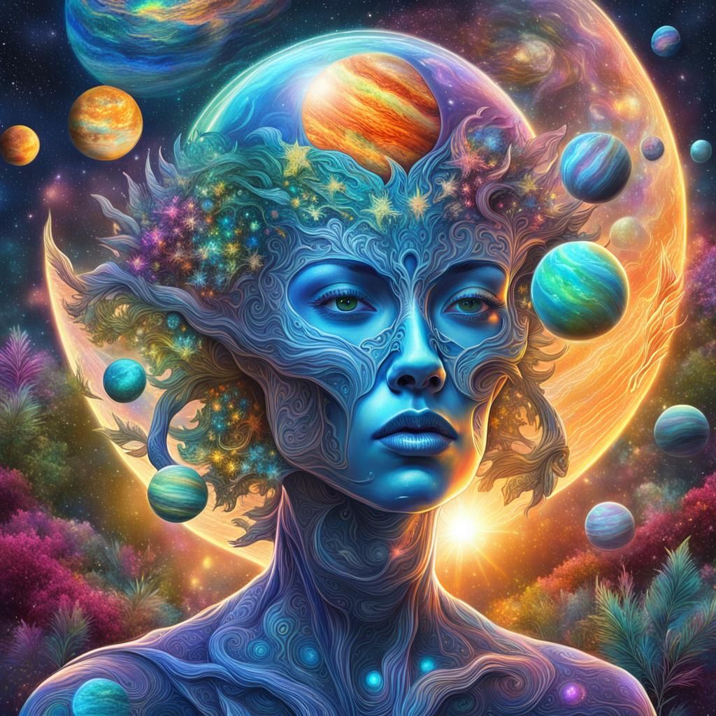 Cosmic Alien Woman: Holographic Astral Illustration