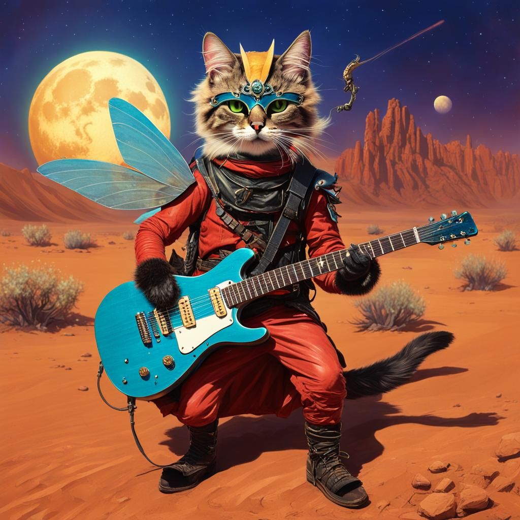 Cat Fairy Shreds Guitar on Post-Apocalyptic Mars