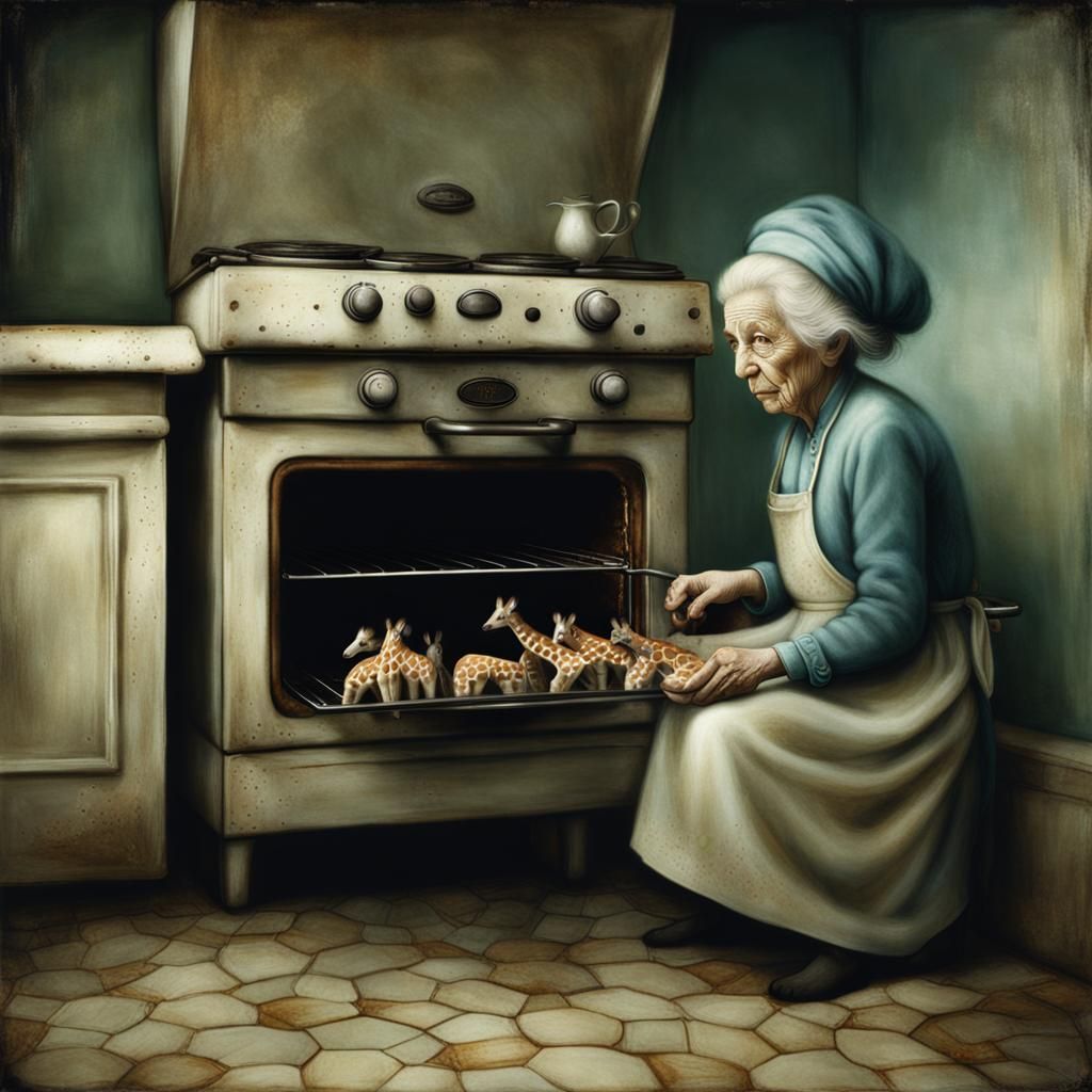 Eerie Oven of Giraffes: Surreal Digital Art