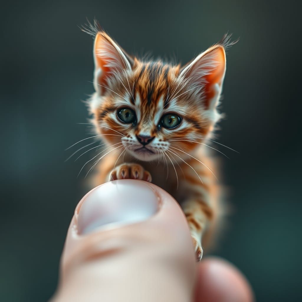 Hyperrealistic Miniature Cat on Hand: Matte Painting