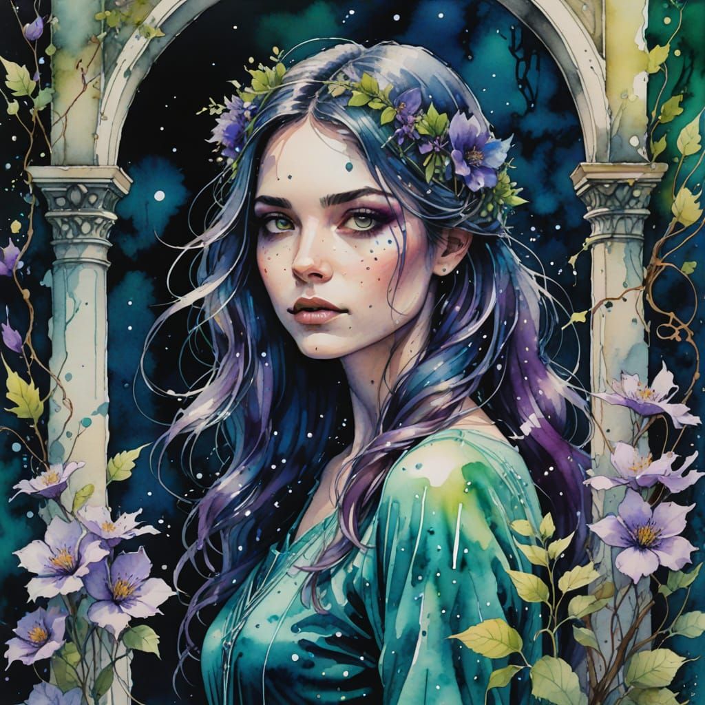 Whimsical Moonlit Garden in Ethereal Watercolor Style