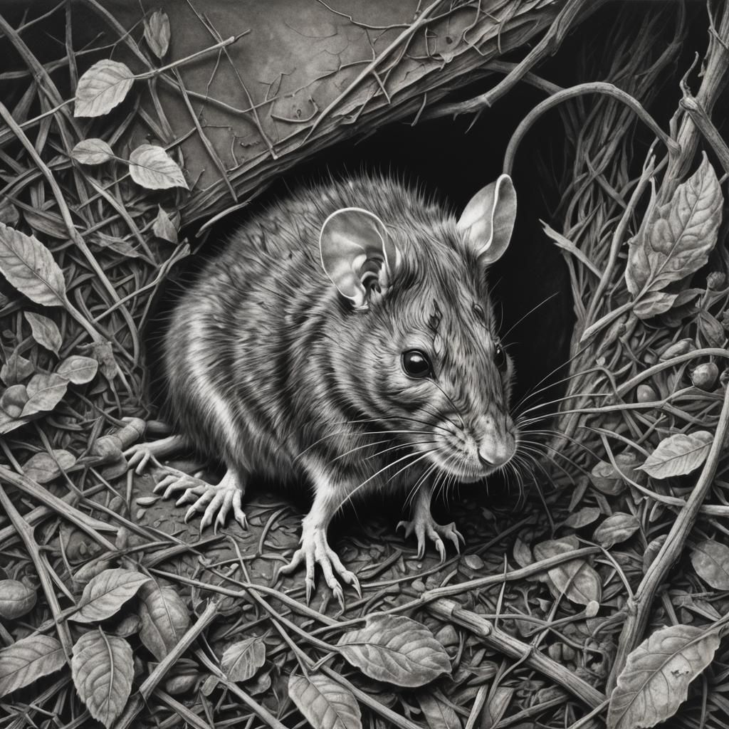 Hyperdetailed Charcoal Drawing of a Dead Rat