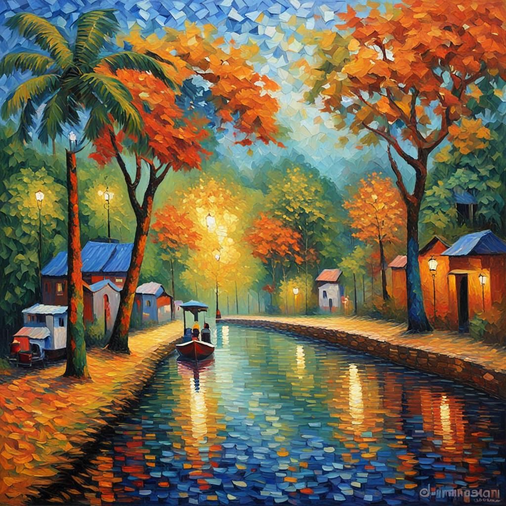 Jakarta, Indonesia: Neo-Impressionist Oil Painting