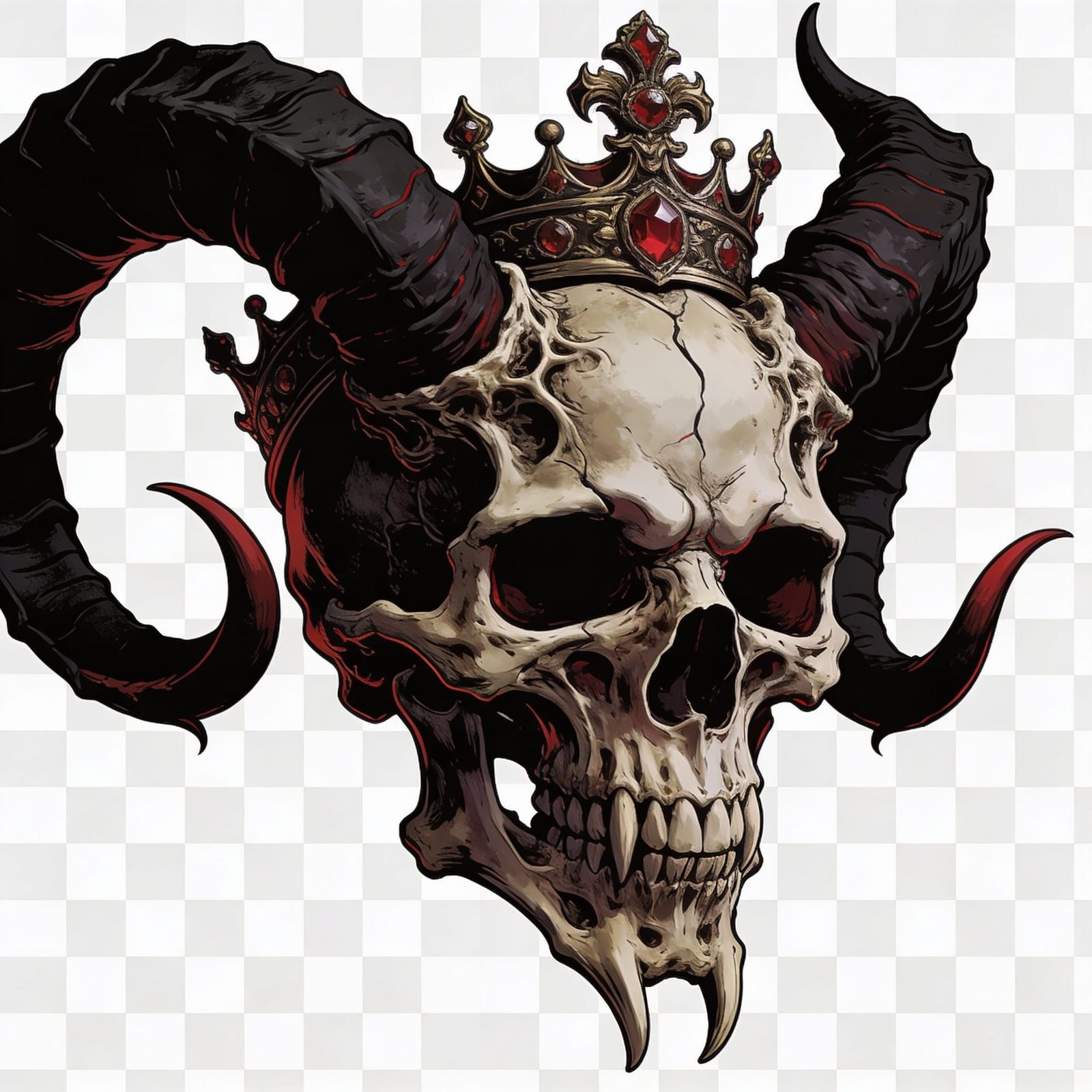 Majestic Horned King Skull Illustration with Gothic Styling