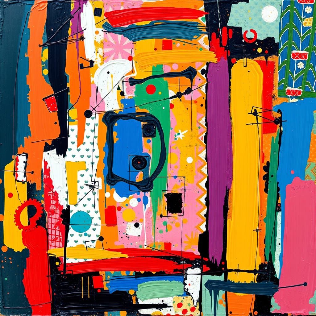 Vibrant Abstract Art with Intricate Patterns and Bold Brushs...