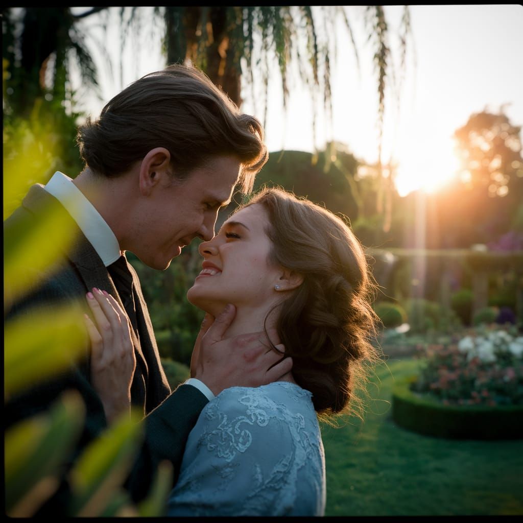 Romantic Couple in Sunset Garden
