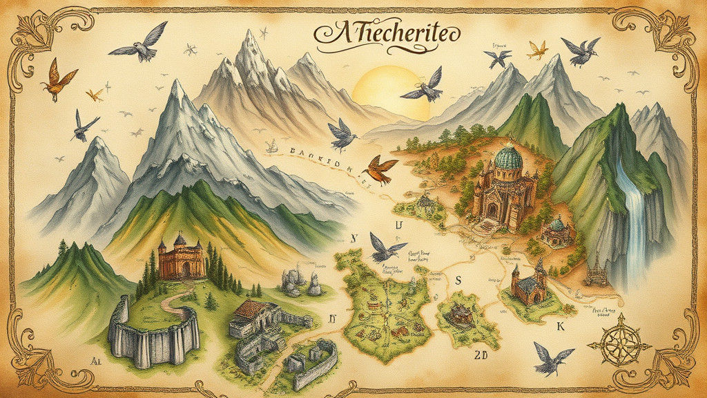 Mystical Watercolour Map of Enchanted Realm