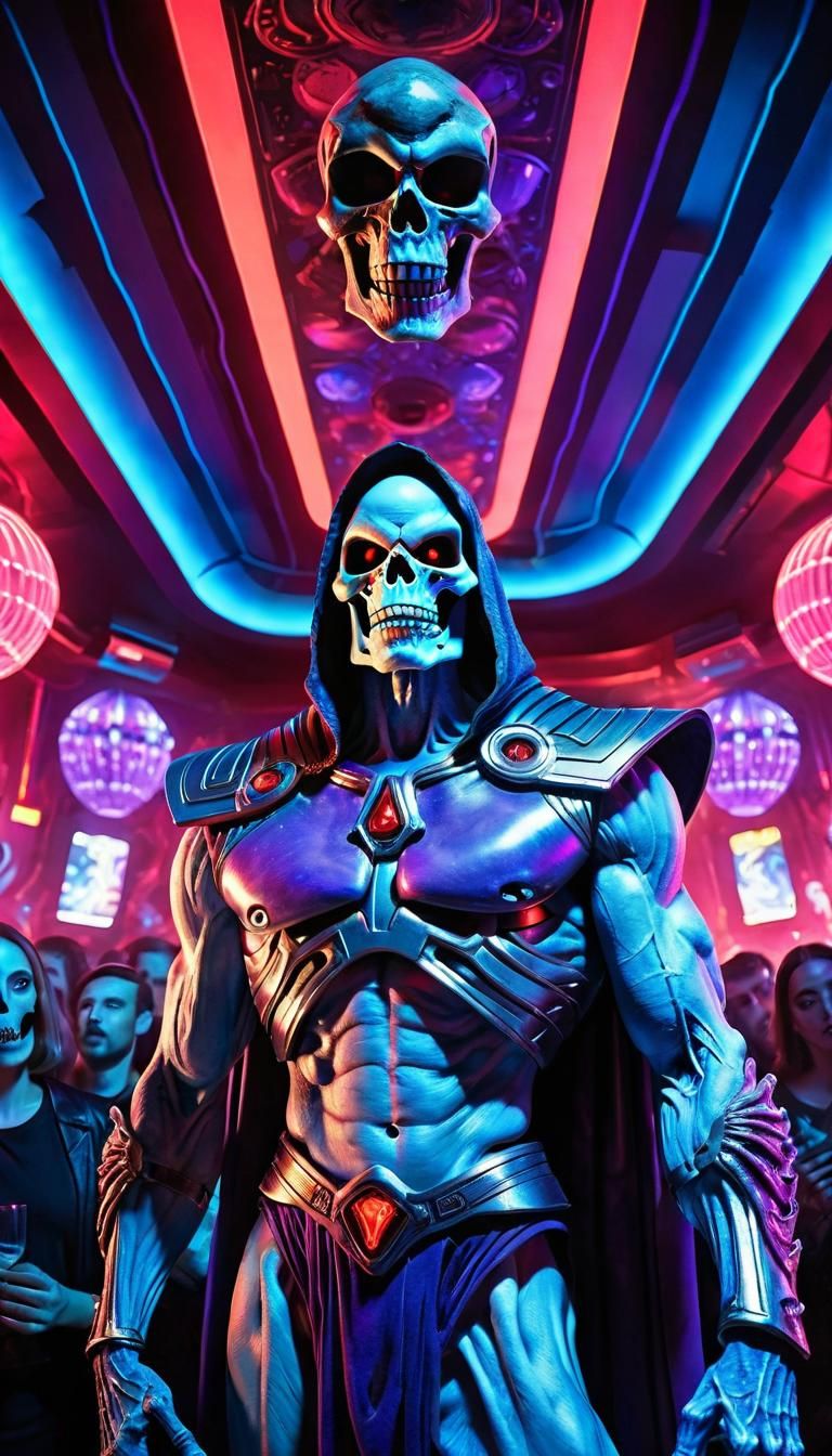 Skeletor in Sci-Fi Club, Hyperrealistic Artwork