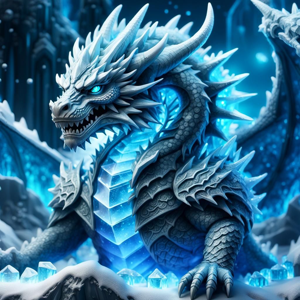 Ice Dragon King on Throne: Vibrant Anime Art