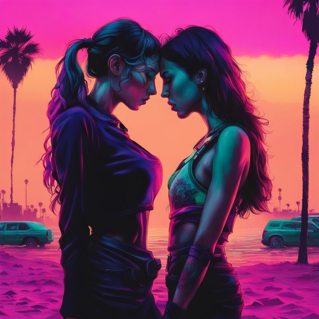 Cyberpunk Kiss on Venice Beach in Neon Pastels