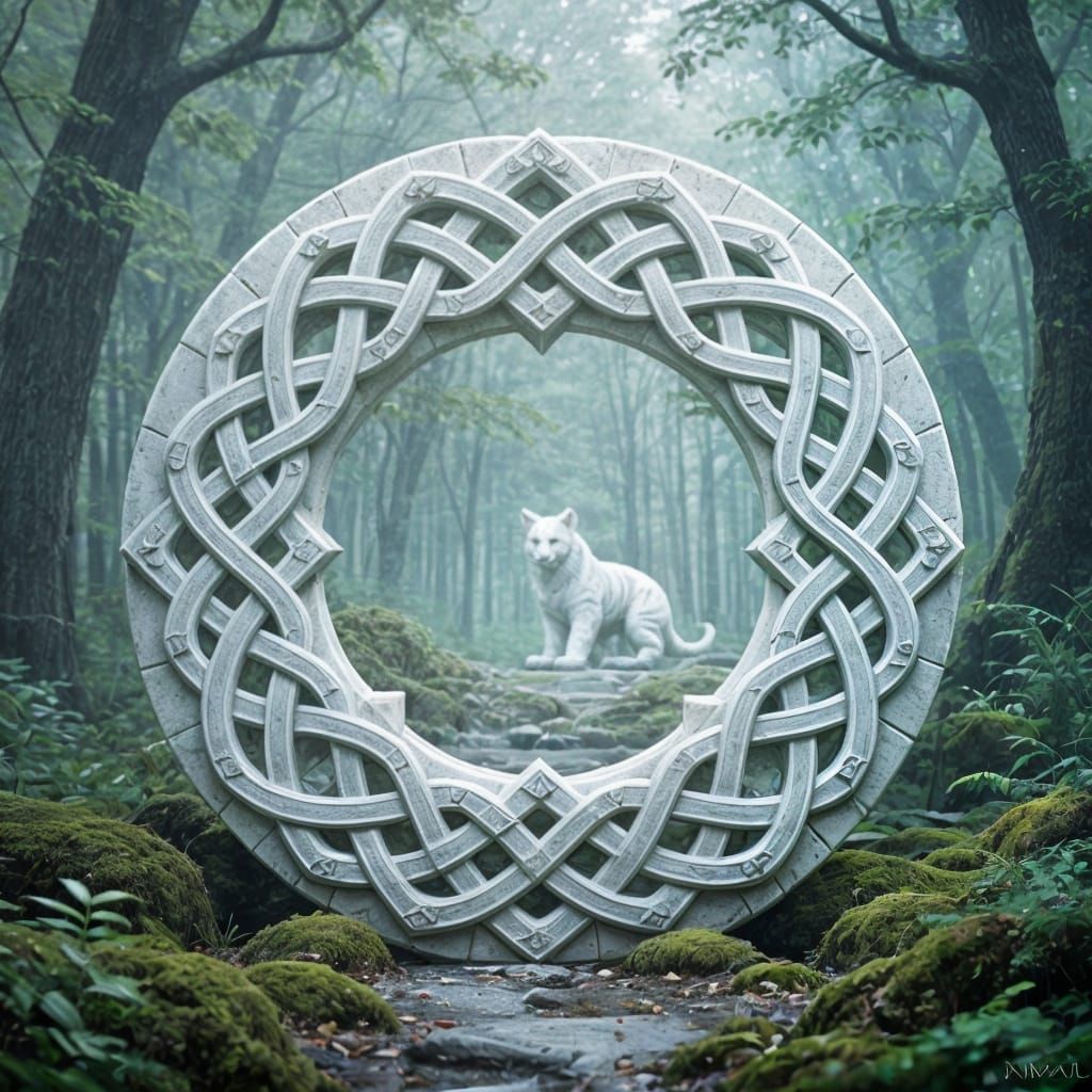 Celtic Knot Mandala Carved in Marble with Tiger-Dragon