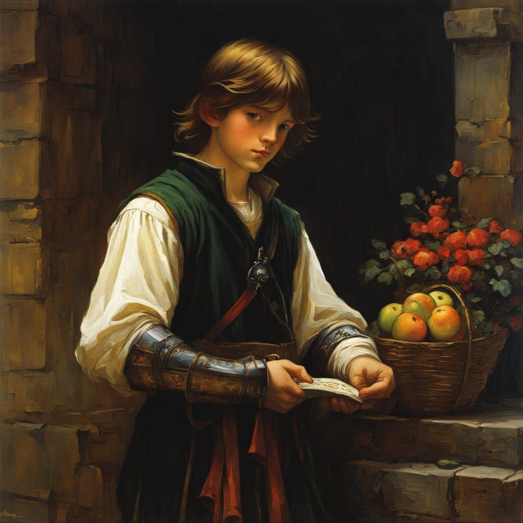 Medieval Boy in Chiaroscuro Lighting Style