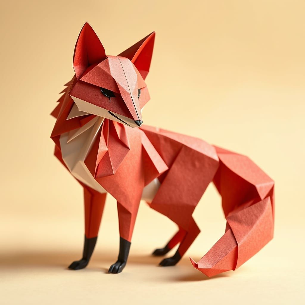 Delicate Origami Fox in Crimson Red
