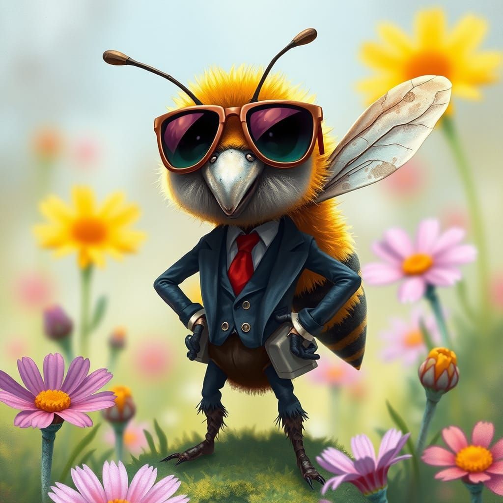 Confident Bee in Vibrant Meadow