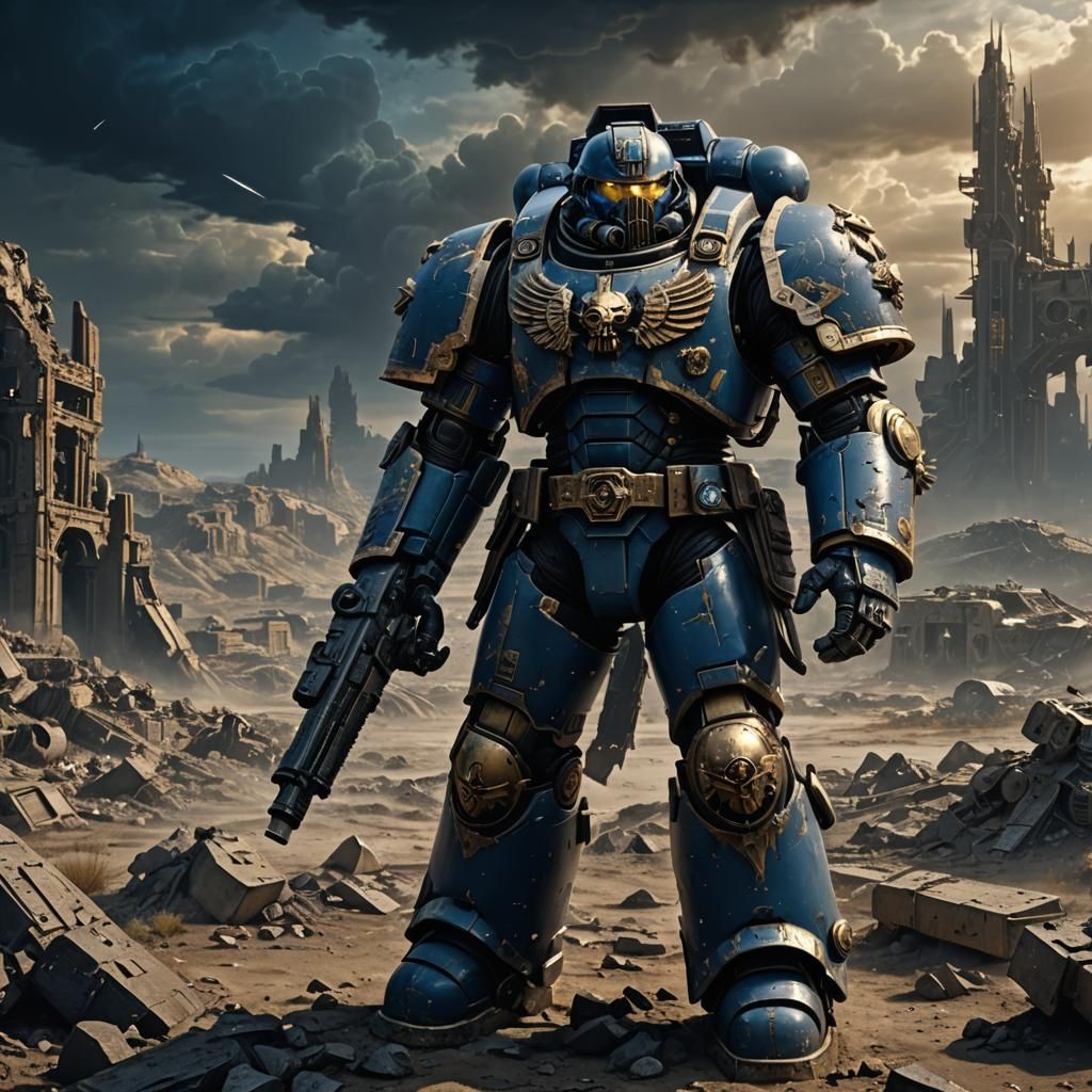 Space Marine in Ruined City: Matte Painting