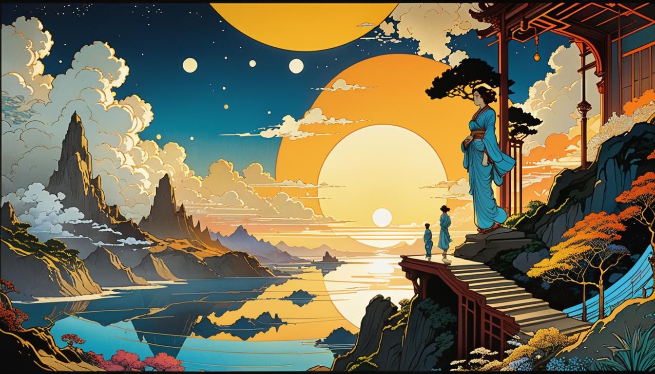 Futuristic Graphic Novel Page in Art Nouveau Style