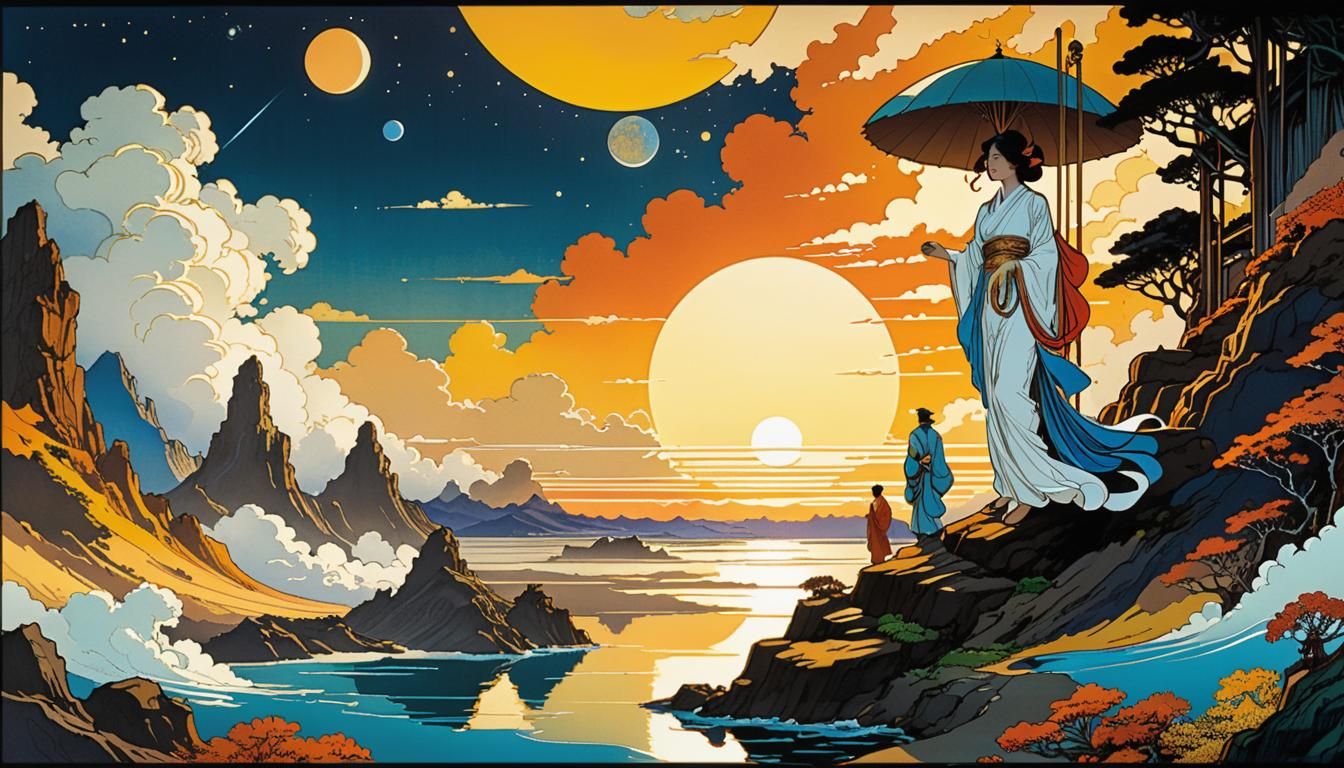 Futurist Graphic Novel Illustration with Cosmic Opening