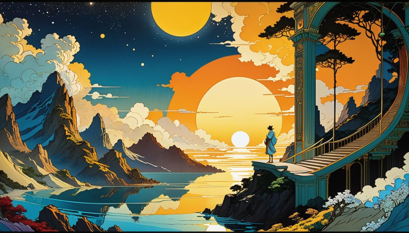 Futuristic Graphic Novel Illustration in Art Nouveau Style