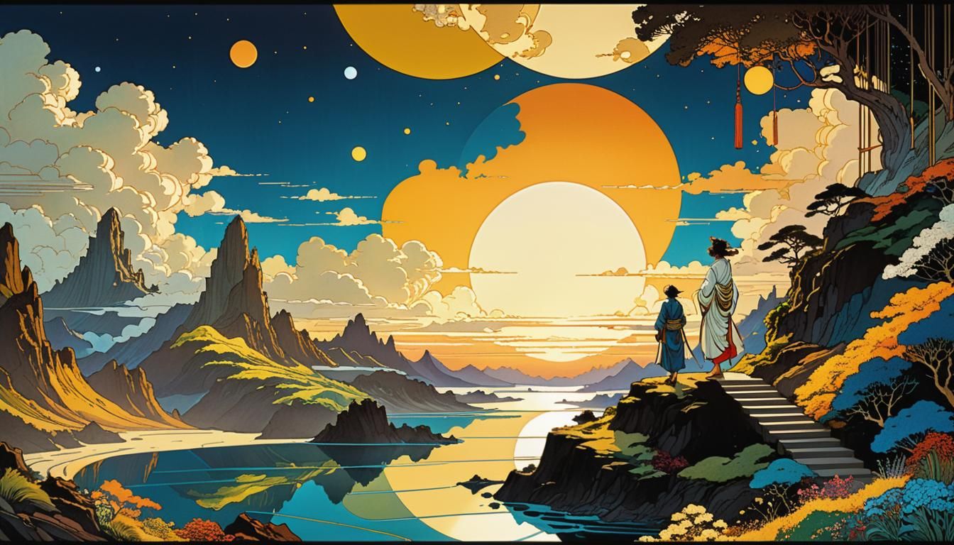 Futurist Graphic Novel in Cosmic Crepuscular Space