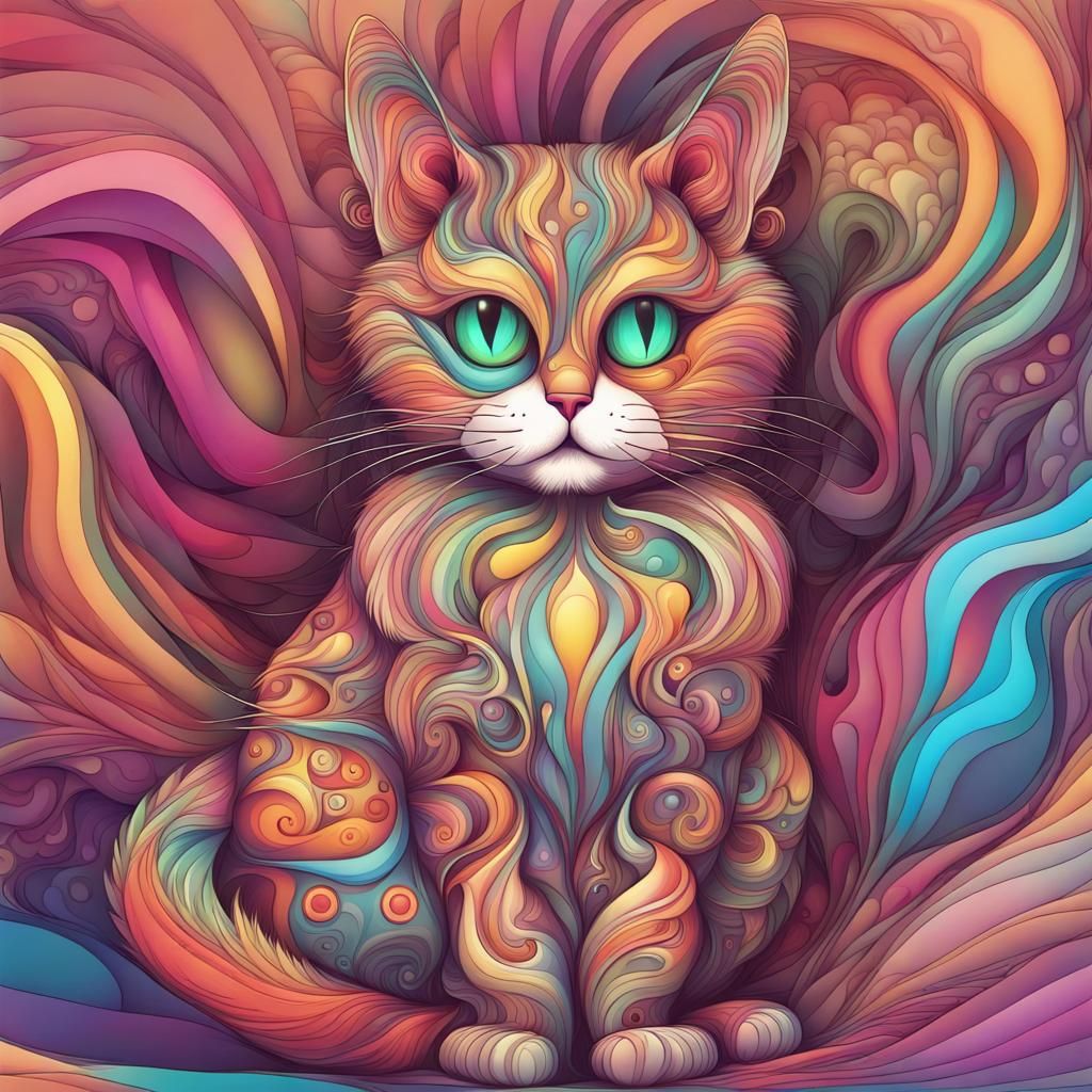 Cute Cat with Soft Colorful Animal Drawings