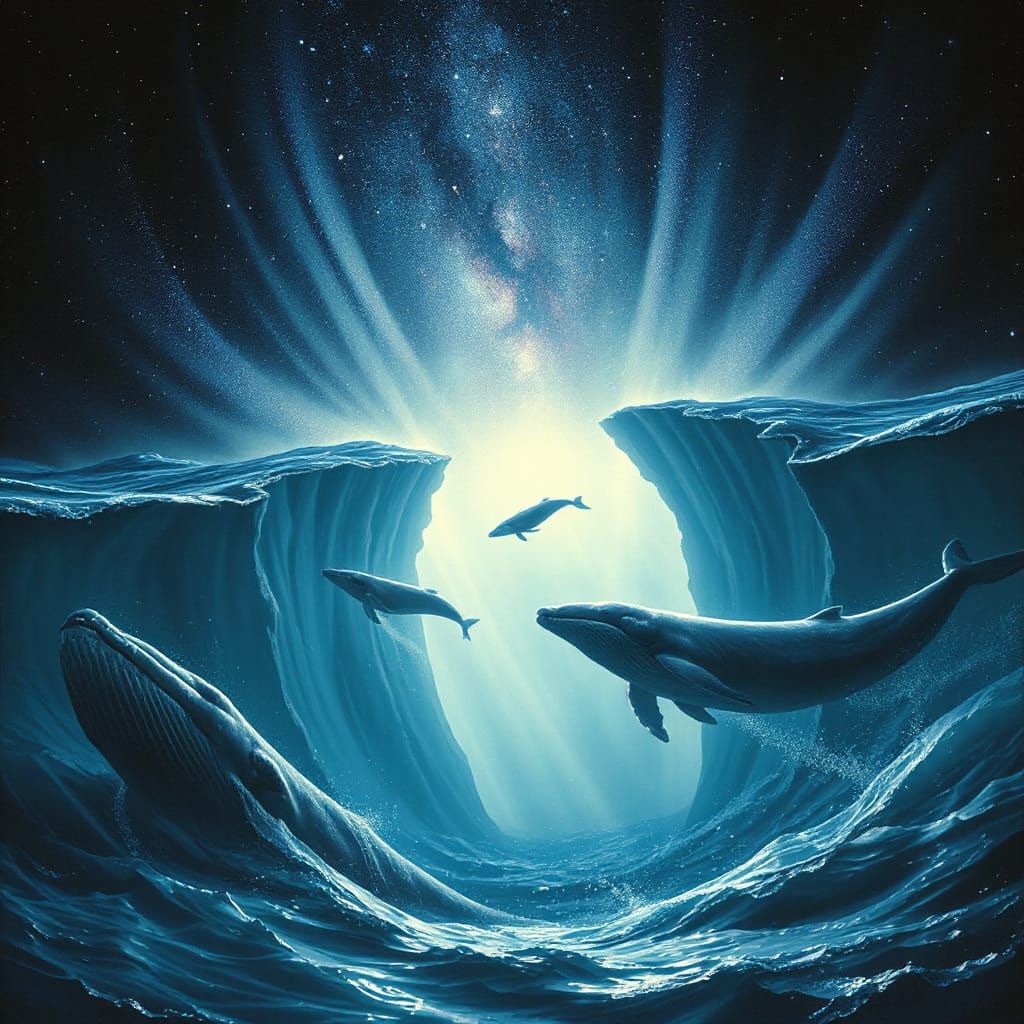 Surreal Skyrim Night Sky with Cosmic Ocean and Ethereal Whal...