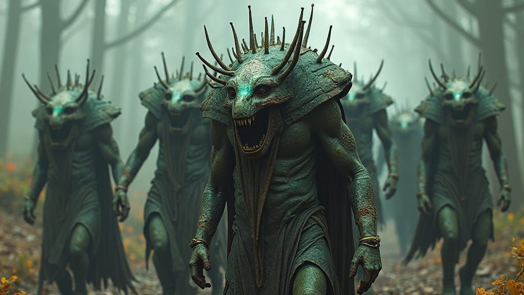 Corroded Biomechanical Fair Folk Horde in Cyberpunk Style