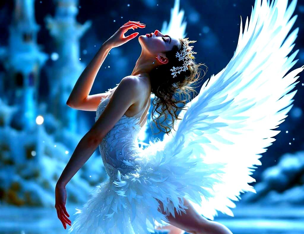 Surrealist Ballet Dancer Transforms into a Swan in a Glisten...