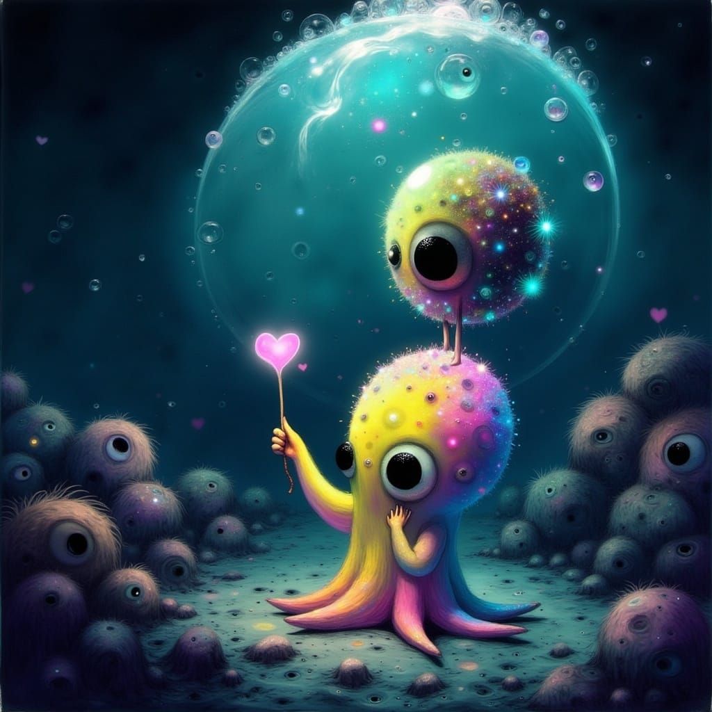 Whimsical Cartoon Octopus Twin Encounter in Pastel Hues