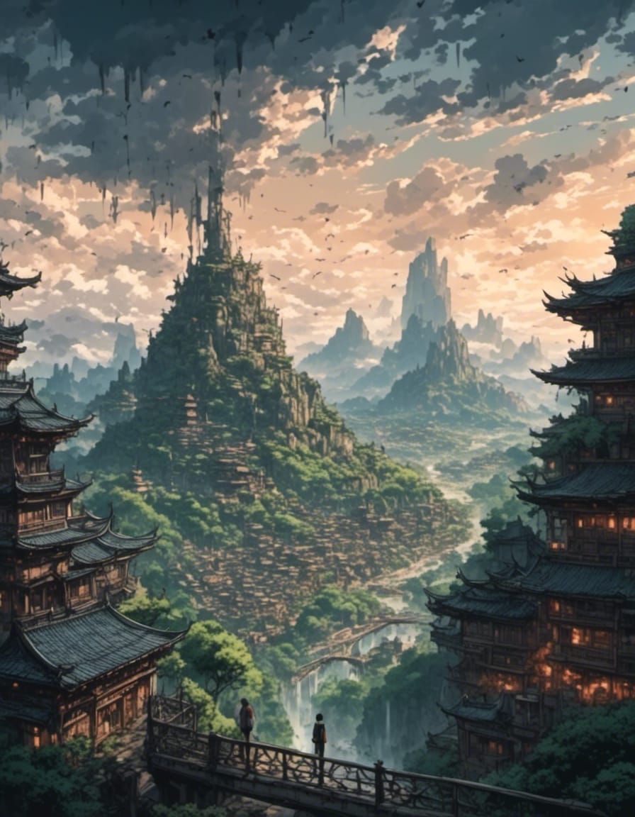 Anime Vampire Cityscape in Studio Ghibli Style