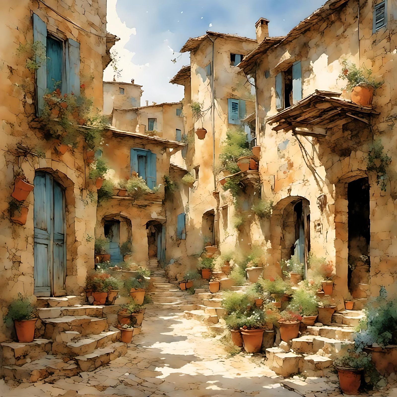 Tuscan Village Scene