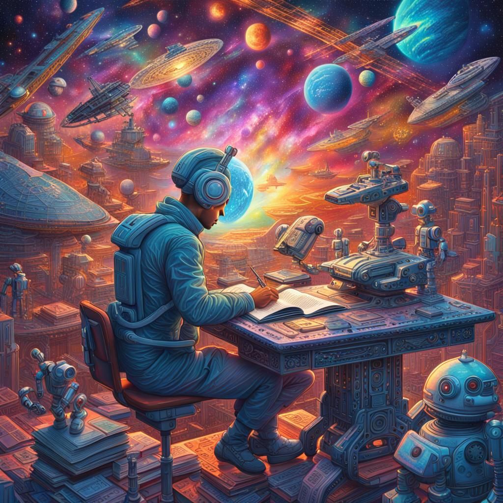 Cosmic Starship Illustration in Visionary Style