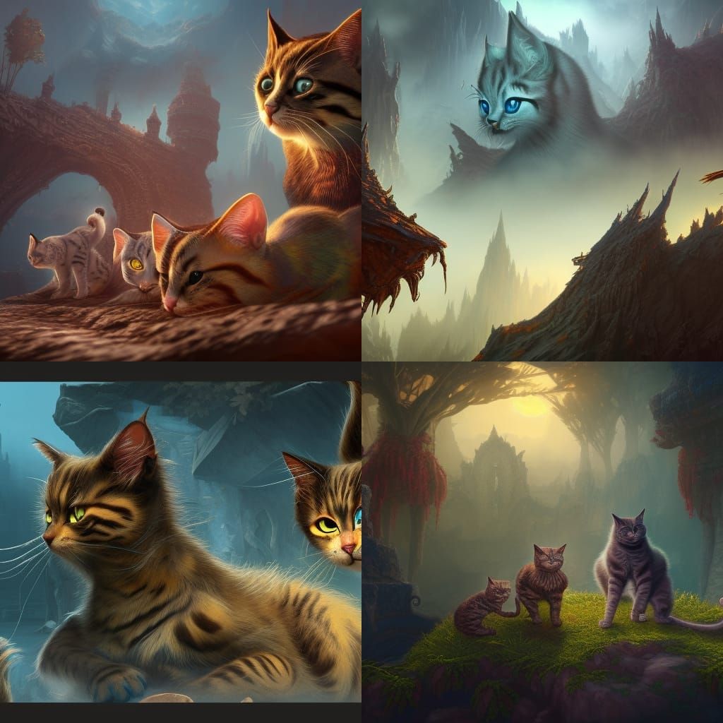 Fantastical Cats in Detailed Matte Painting